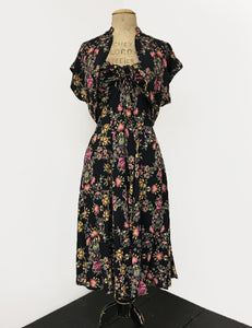 Black & Colorful Baroque Floral 1940s Inspired Marta Halter Swing Dress
