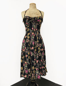 Black & Colorful Baroque Floral 1940s Inspired Marta Halter Swing Dress