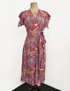 Limited Edition! Mauve In the Jungle 1940s Soft Cascade Wrap Dress