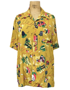 Mustard Yellow California Map Print Men's Sonny Button Up Shirt