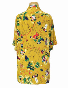 Mustard Yellow California Map Print Men's Sonny Button Up Shirt