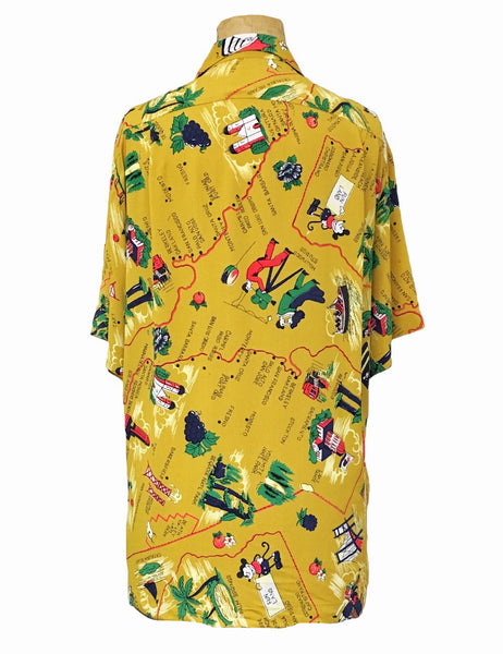 Mustard Yellow California Map Print Men's Sonny Button Up Shirt
