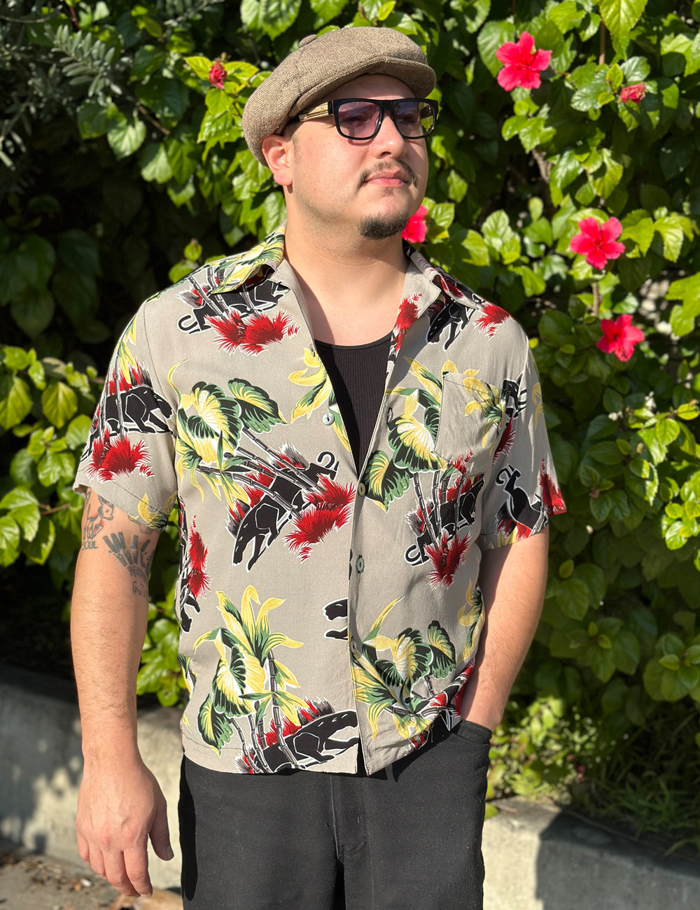 Grey Panther Print Men's Sonny Cabana Shirt