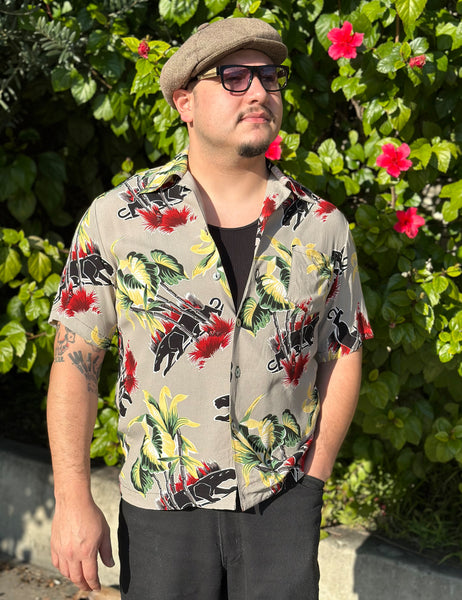 Grey Panther Print Men's Sonny Cabana Shirt