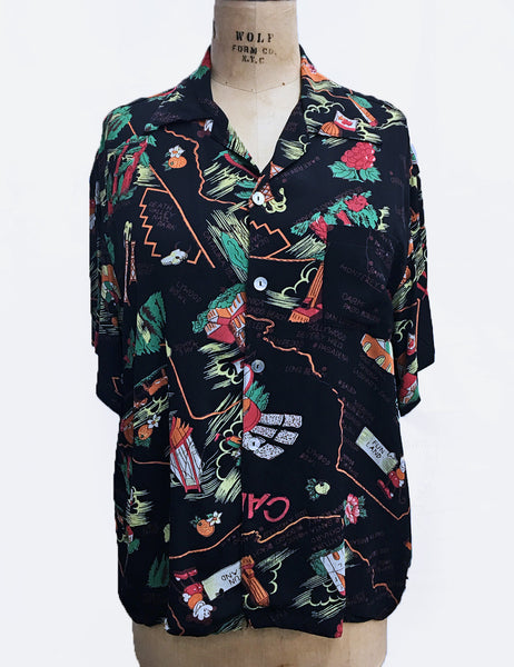 Black California Map Print Mens Sonny Shirt