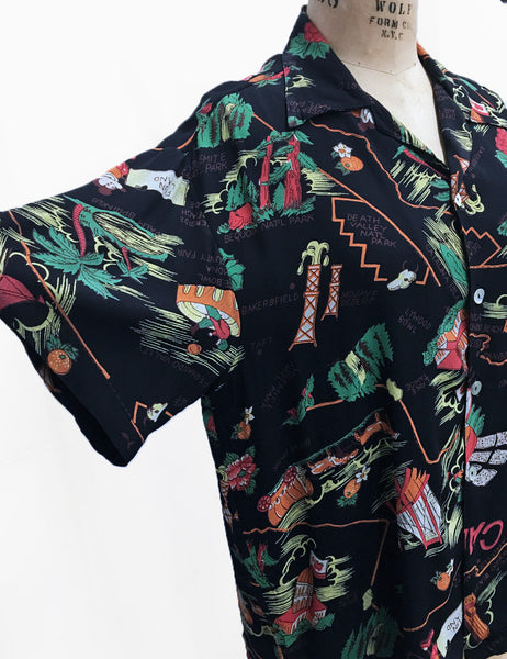 Black California Map Print Mens Sonny Shirt