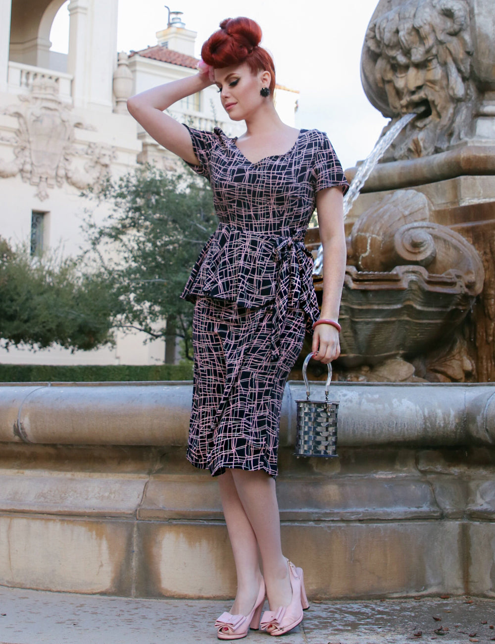 Doris Mayday for Loco Lindo - Metro Print Lena Peplum Wiggle Dress