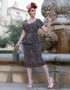 Doris Mayday for Loco Lindo - Metro Print Lena Peplum Wiggle Dress