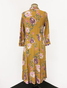 Mustard Spring Floral Print Three Quarter Sleeve Vintage Day Dress