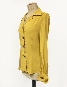 Mustard Yellow 1940s Style Button Up Hepburn Blouse