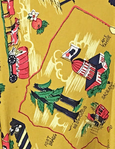 Mustard Yellow Exclusive California Map Print Venice Beach Balboa Circle Swing Skirt