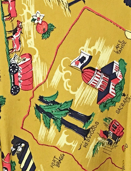 Mustard Yellow Exclusive California Map Print Venice Beach Balboa Circle Swing Skirt