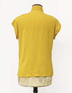 Mustard Yellow Button Up Mandarin Collar Tea Timer Top