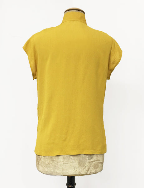 Mustard Yellow Button Up Mandarin Collar Tea Timer Top