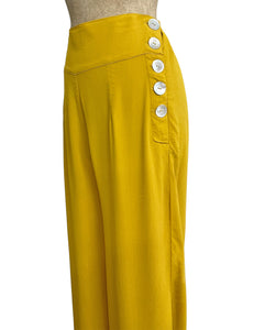 Mustard Yellow 1940s Style High Waisted Palazzo Pants