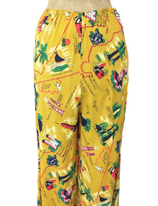 Mustard Yellow California Map Print High Waisted Palazzo Pants