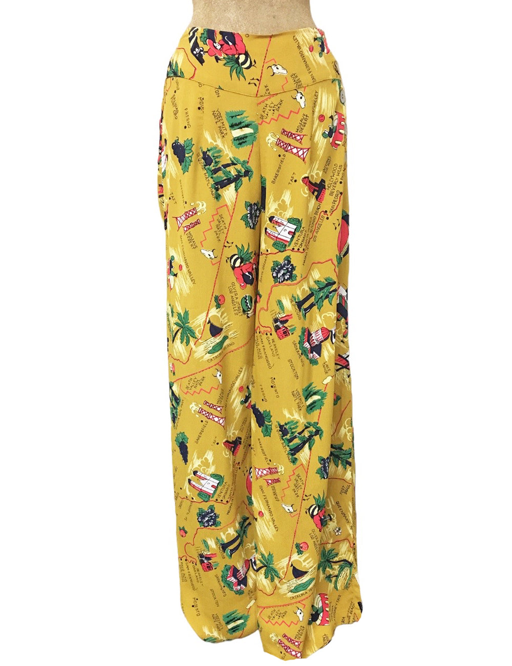 Mustard Yellow California Map Print High Waisted Palazzo Pants