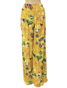 Mustard Yellow California Map Print High Waisted Palazzo Pants