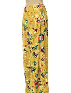 Mustard Yellow California Map Print High Waisted Palazzo Pants