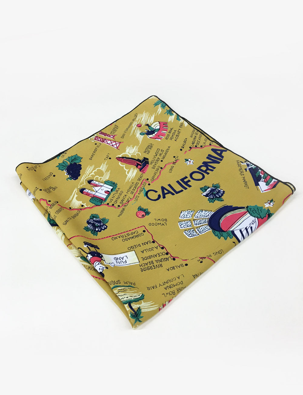 Mustard Yellow California Map Print Square Hair & Neck Scarf