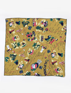 Mustard Yellow California Map Print Square Hair & Neck Scarf