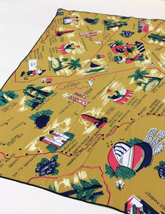 Mustard Yellow California Map Print Square Hair & Neck Scarf