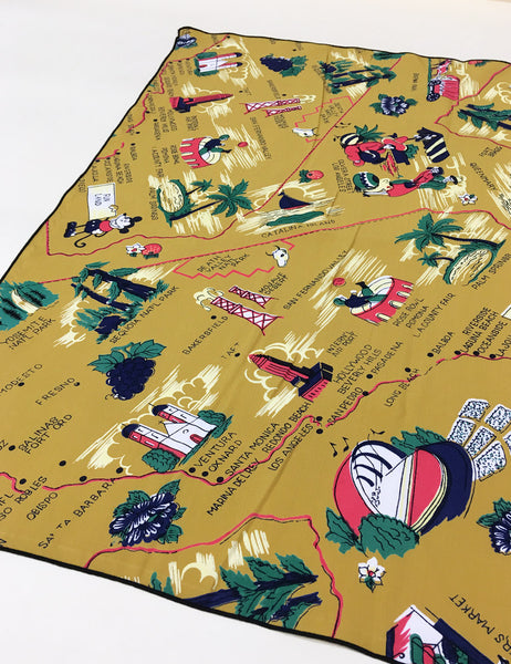 Mustard Yellow California Map Print Square Hair & Neck Scarf