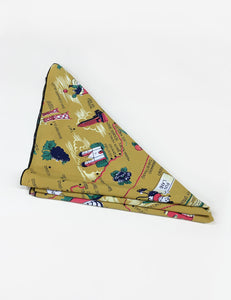 Mustard Yellow California Map Print Square Hair & Neck Scarf