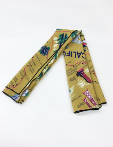 Mustard Yellow California Map Print Square Hair & Neck Scarf