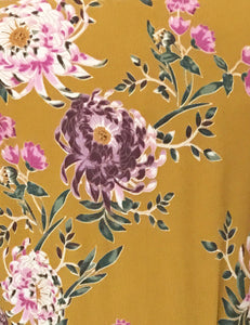 Long Sleeve Mustard Yellow Spring Floral Cascade Wrap Dress - FINAL SALE