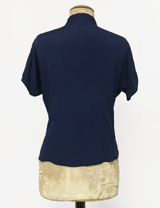 Navy Blue 1940s Style Amanda Tie Blouse - FINAL SALE