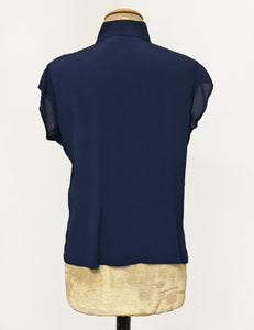Navy Blue Vintage Inspired Mandarin Collar Tea Timer Top