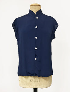 Navy Blue Vintage Inspired Mandarin Collar Tea Timer Top