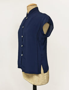 Navy Blue Vintage Inspired Mandarin Collar Tea Timer Top