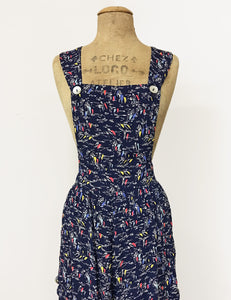 Navy Nautical Sailboat Retro Rosie 1940s Style Bib Overalls