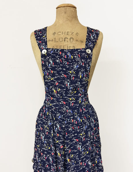 Navy Nautical Sailboat Retro Rosie 1940s Style Bib Overalls