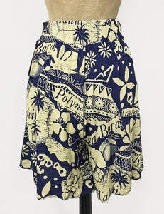 Navy Blue South Seas Print Soft High Waisted Retro Shorts - FINAL SALE
