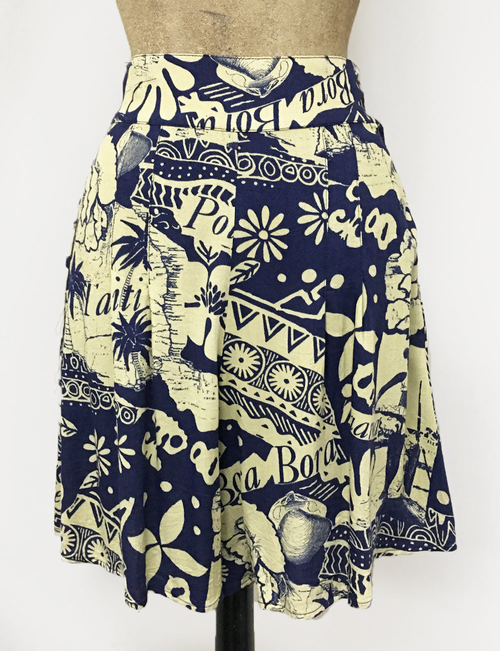 Navy Blue South Seas Print Soft High Waisted Retro Shorts - FINAL SALE