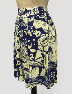 Navy Blue South Seas Print Soft High Waisted Retro Shorts - FINAL SALE