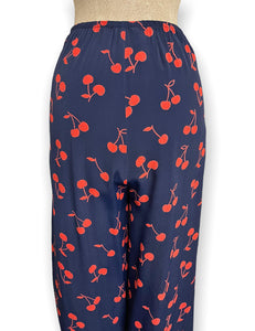FINAL SALE  - Navy & Red Cherry Print High Waisted Palazzo Pants