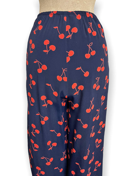FINAL SALE  - Navy & Red Cherry Print High Waisted Palazzo Pants