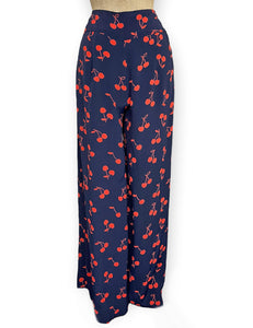 FINAL SALE  - Navy & Red Cherry Print High Waisted Palazzo Pants