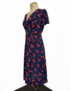 Navy & Red Cherry Print Vintage Inspired Rita Dress