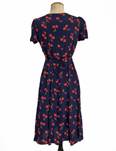 Navy & Red Cherry Print Vintage Inspired Rita Dress