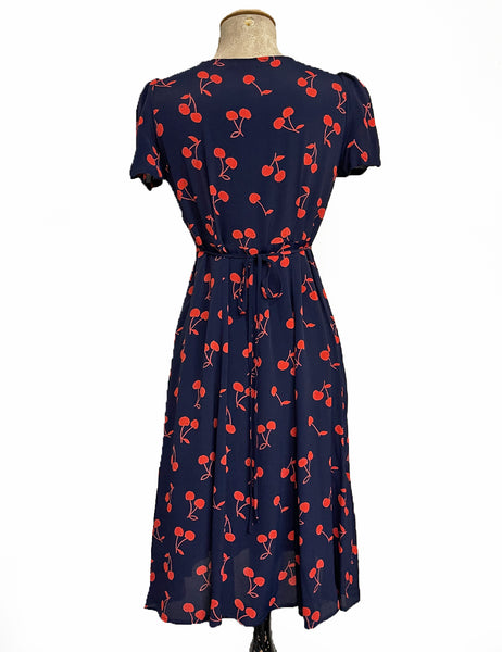 Navy & Red Cherry Print Vintage Inspired Rita Dress