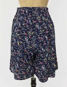 Retro Nautical Navy Sailboat Print High Waisted Shorts - FINAL SALE