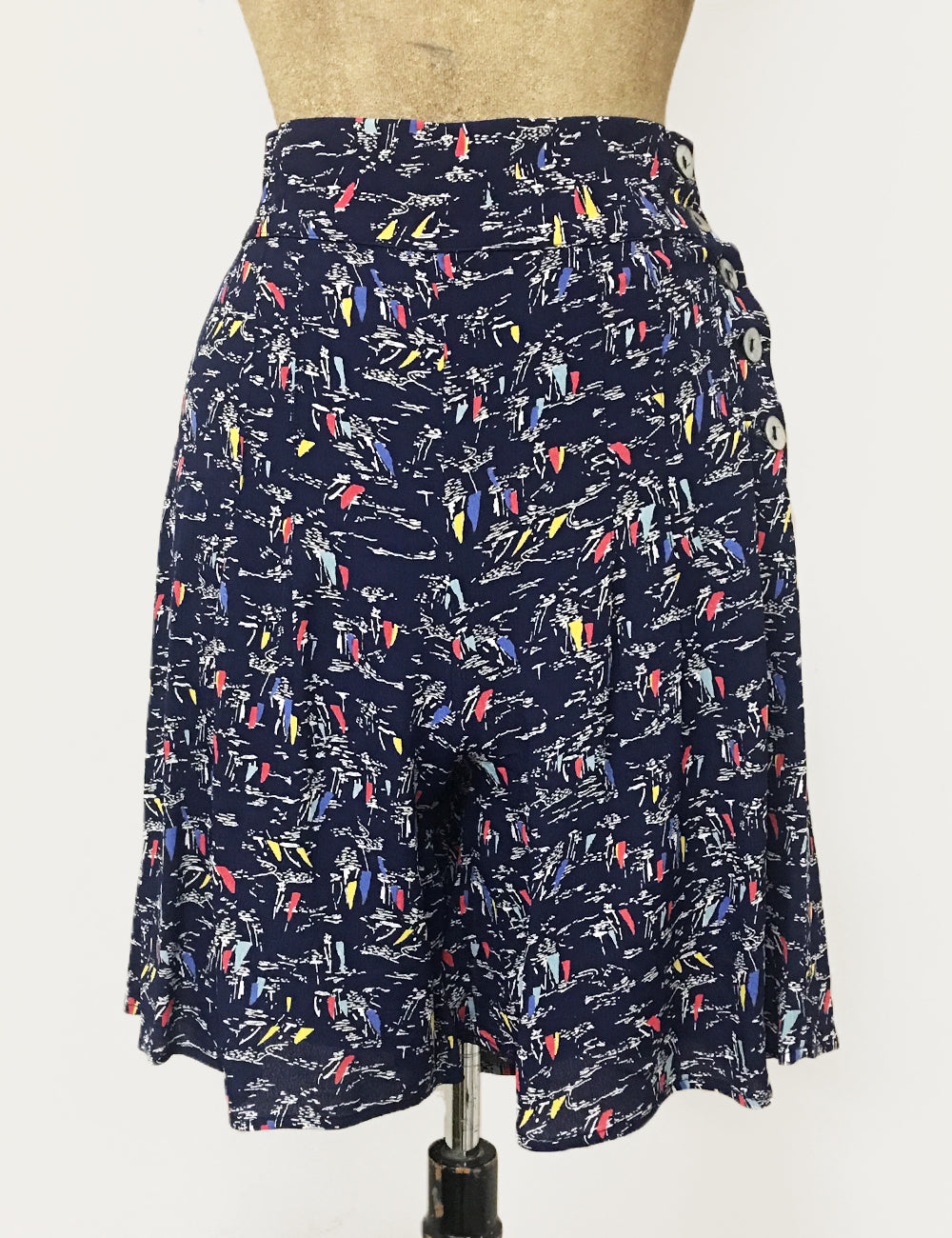 Retro Nautical Navy Sailboat Print High Waisted Shorts - FINAL SALE