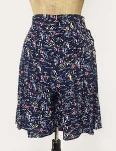 Retro Nautical Navy Sailboat Print High Waisted Shorts - FINAL SALE