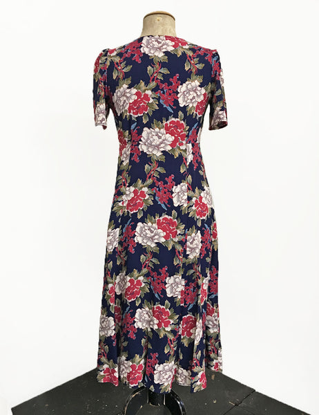 FINAL SALE - 1930s Style Navy Berry Floral Keyhole Pullover Norma Dress