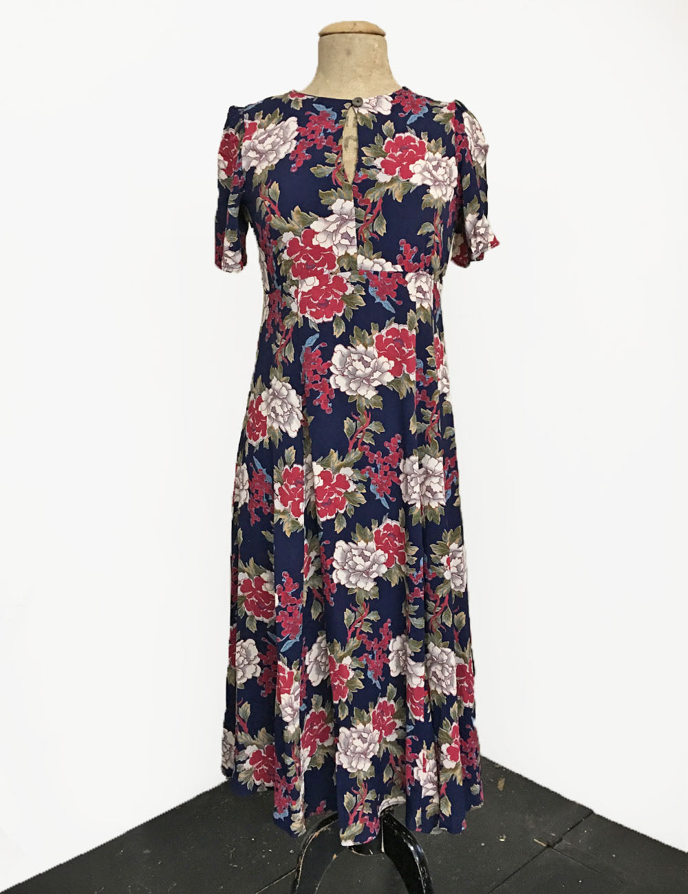 FINAL SALE - 1930s Style Navy Berry Floral Keyhole Pullover Norma Dress
